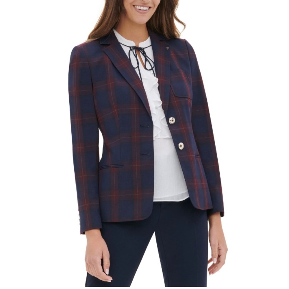 Tommy Hilfiger Elbow-Patch Plaid Blazer Size 8